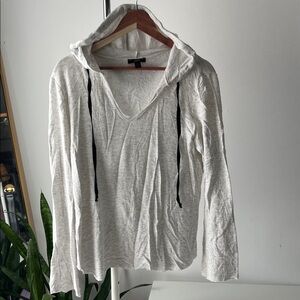 DREW Light Gray Hoodie with Black Drawstrings